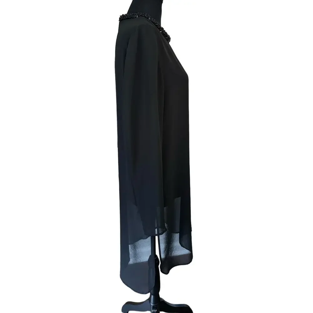 Gianni Bini Sheer Overlay Beaded Black Cocktail Dress Size M